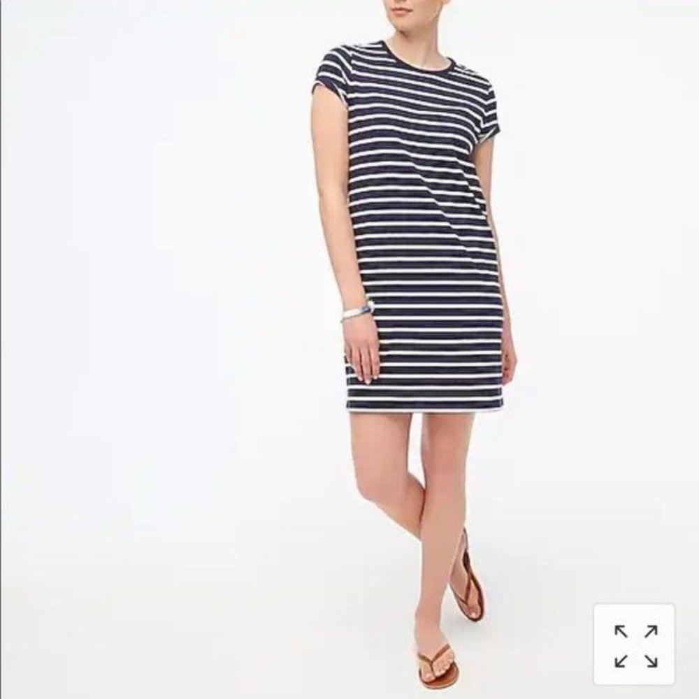 Ann Taylor Loft Womens Striped T Shirt Dress Crew Neck 100% Cotton Blue White MP